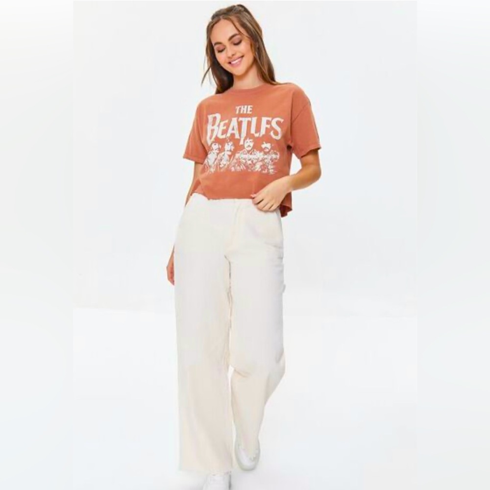 NWT Forever 21 Corduroy Wide Leg Frayed Utility Pants Size Large Cream